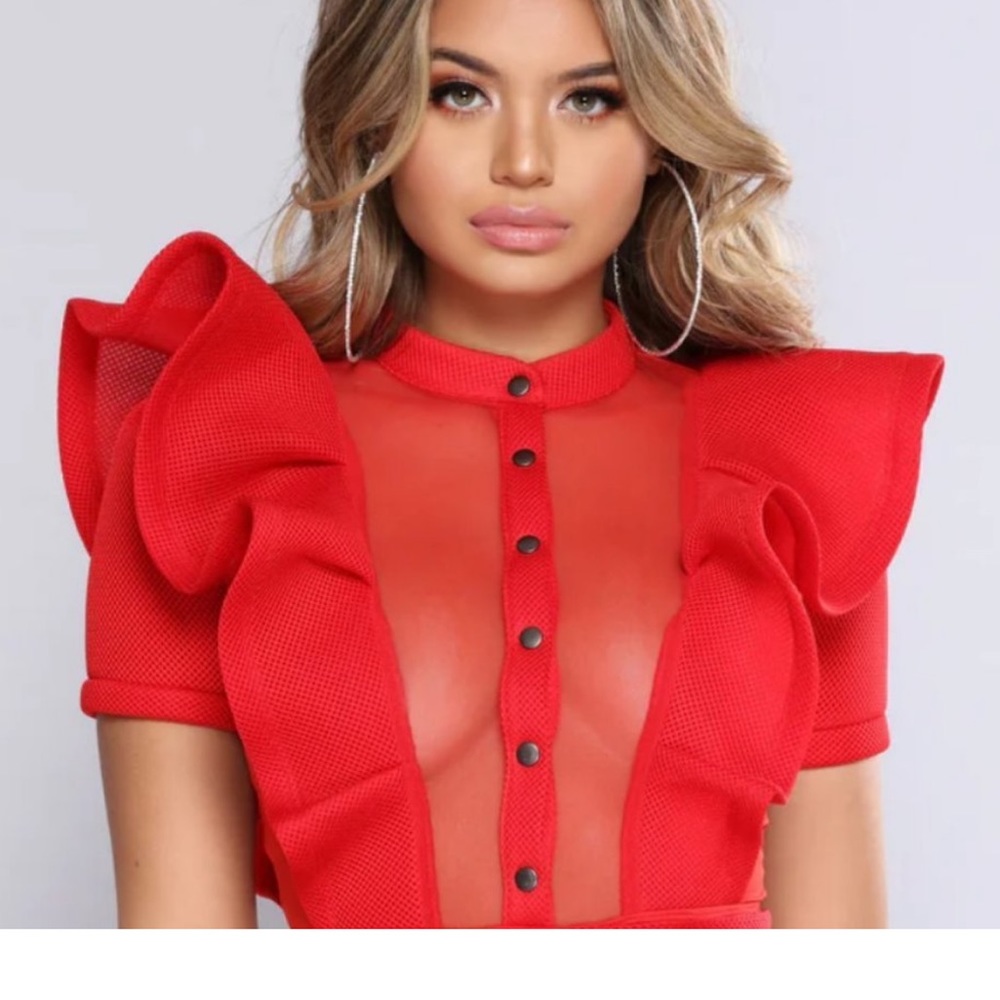 Fashion Nova Andrea Mesh Ruffle Bodysuit